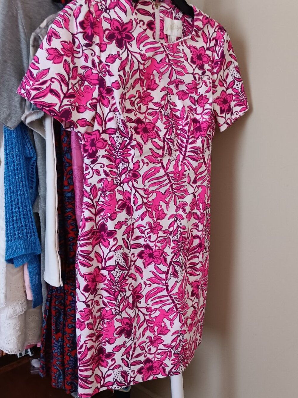 NWT Lilly Pulitzer Pink & Red Monkey-Bamboo-Leopard-Palm Print Cotton Dress 4
